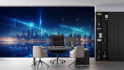 3D Office Business Technology Dubai City Illuminated Neon Wall Mural Wallpaper 8