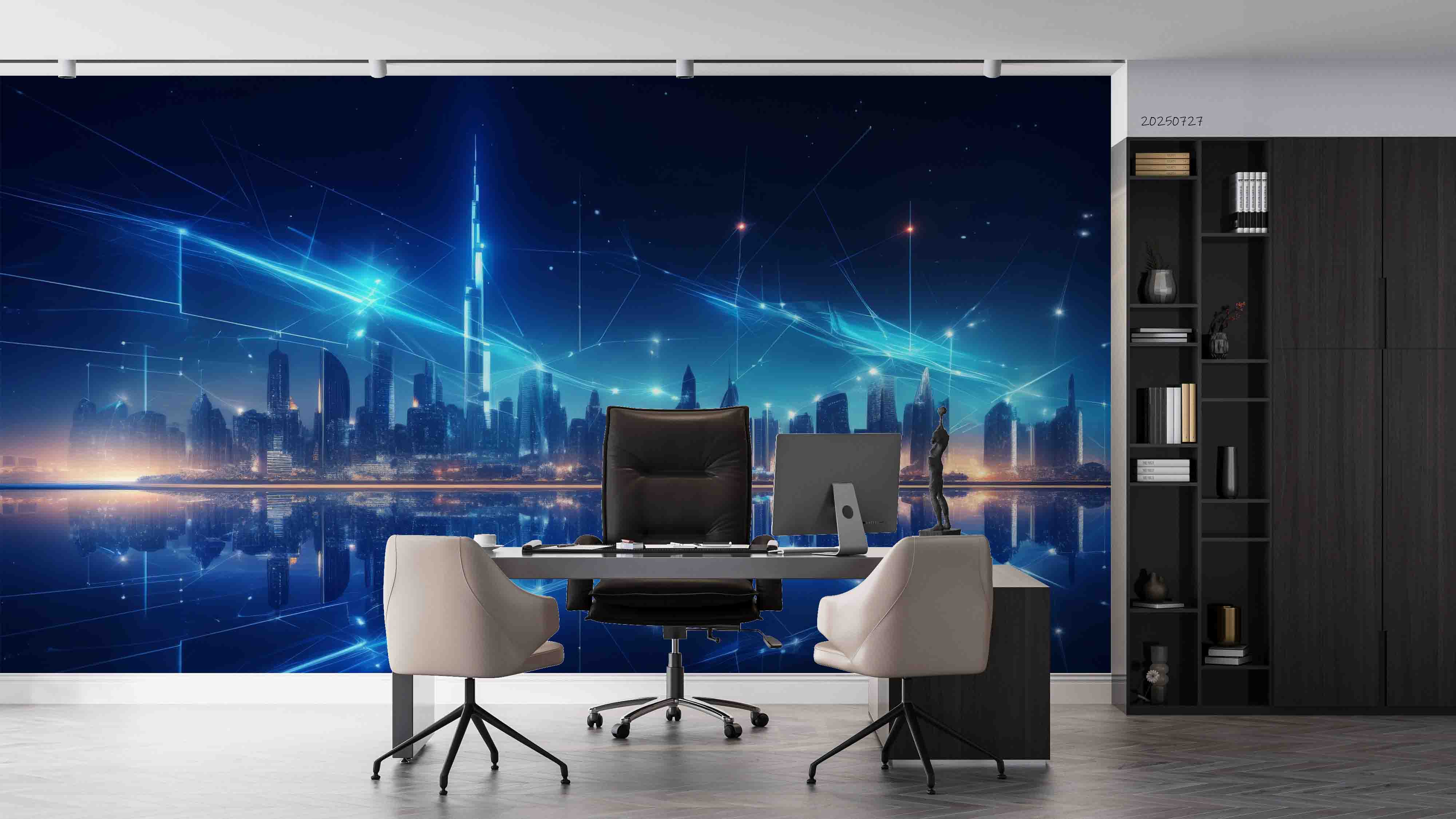 3D Office Business Technology Dubai City Illuminated Neon Wall Mural Wallpaper 8