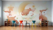 3D Childcare Nursery School Cartoon Kids Deer Wall Mural Wallpaper JN