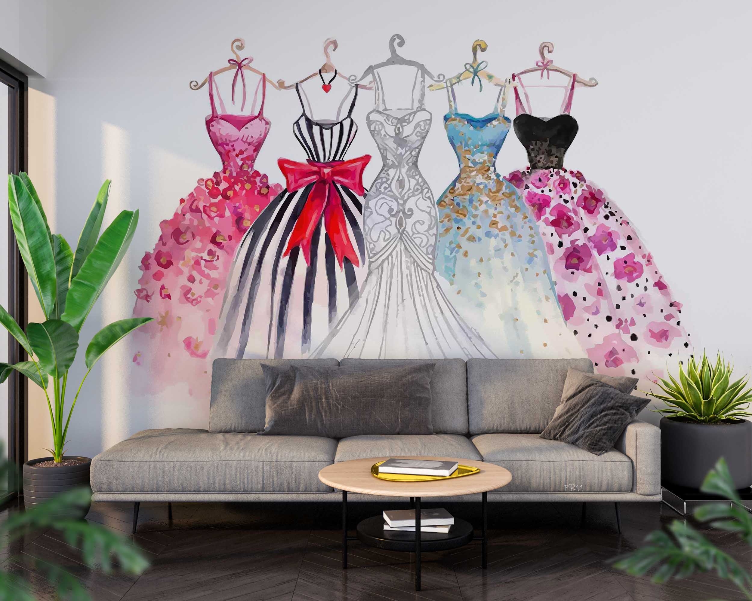 3D Watercolor Fashion Dress Illustration Wall Mural Wallpaper GD 4876- Jess Art Decoration