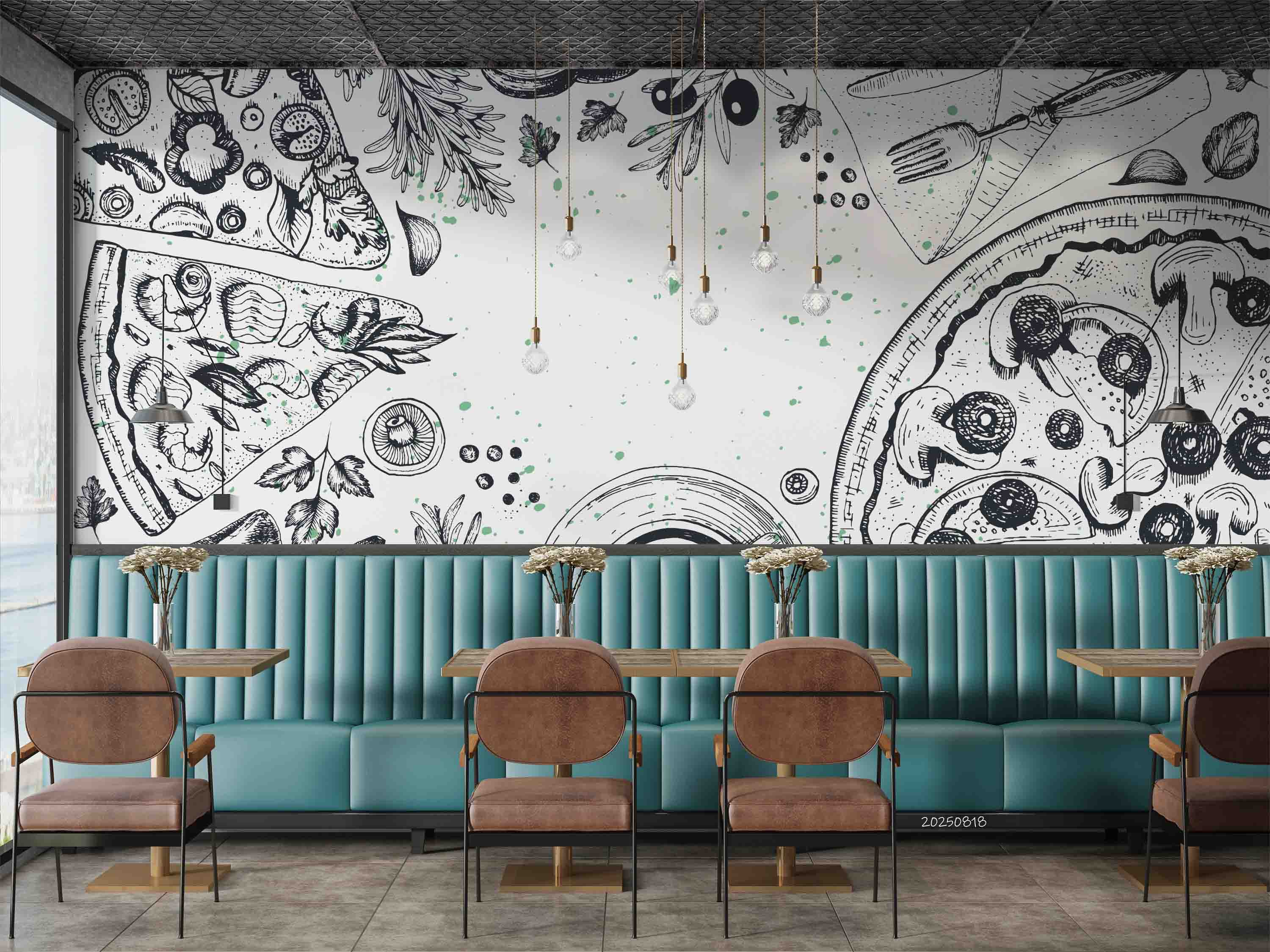 3D Restaurant Snack Bar Diner Fast Food Pizza Wall Mural Wallpaper 52
