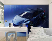 3D Blue Sports Car Wallpaper Wall Mural Wall Decor Wall Art Wall Sticker Remoable Wallpaper