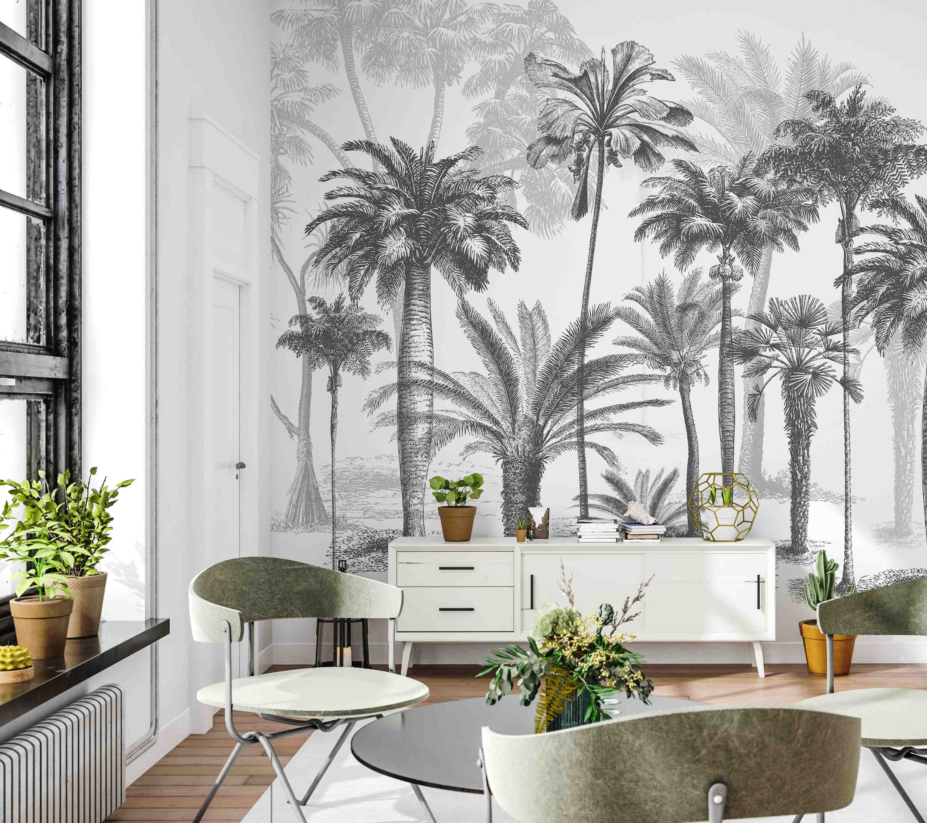 3D Misty Palm Tree Forest soft tropical palm landscape wall mural wallpaper for bedroom - view 6