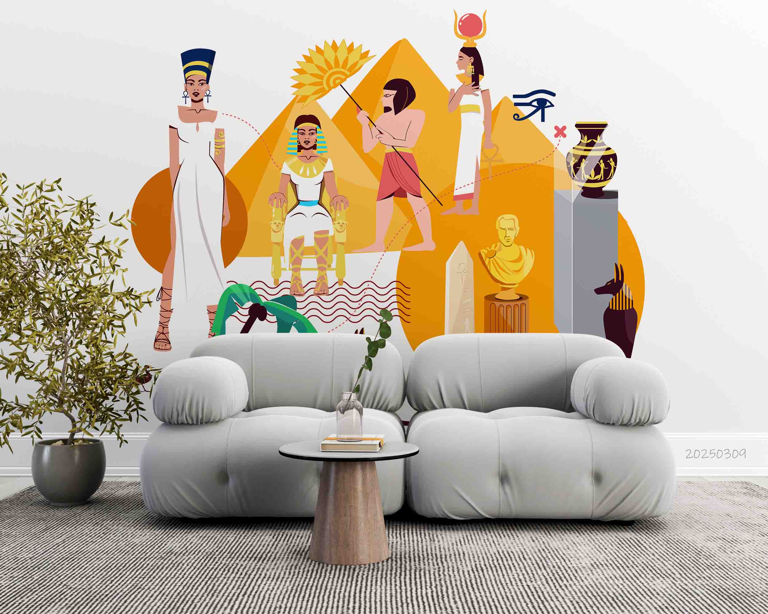 3D Pharaoh Egyptian Gods Cultural Objects Colorful Vector Illustration Wallpaper Wall Mural Wall Decor Wall Art Wall Sticker Remoable Wallpaper LQH