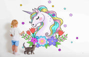 3D Animal Unicorn Floral Leaf Wall Mural Wallpaper YXL 2653