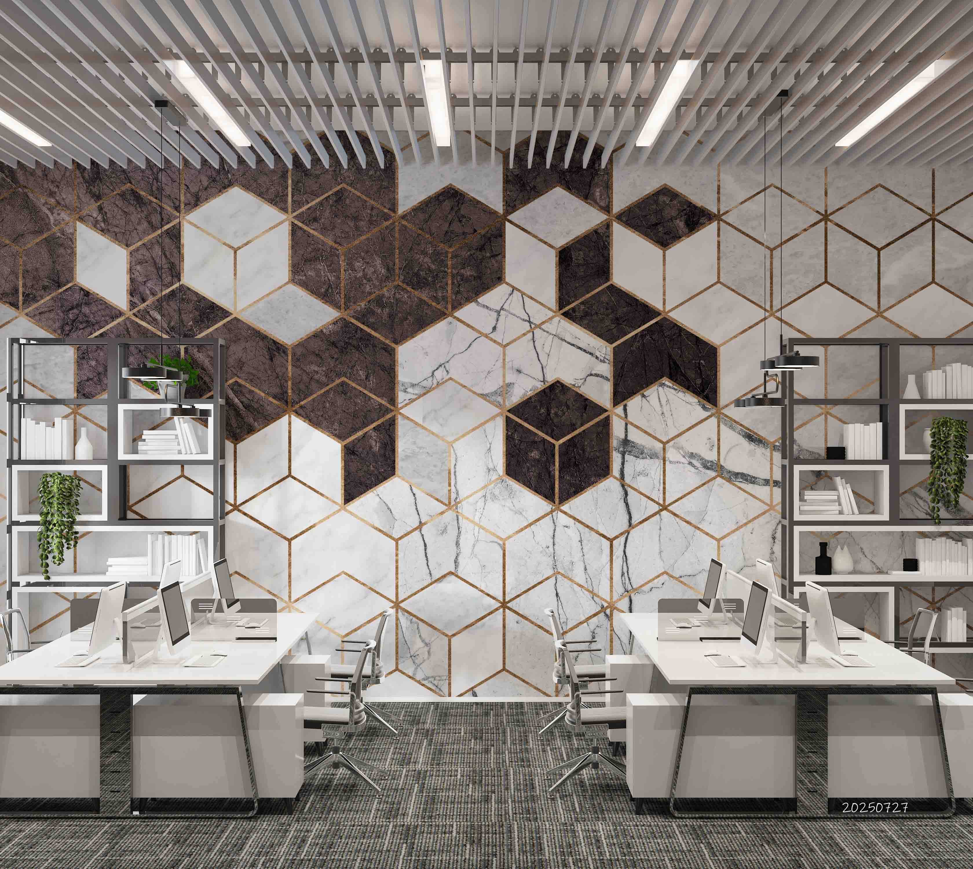 3D Office Business Technology Geometric Polygon Wall Mural Wallpaper 13