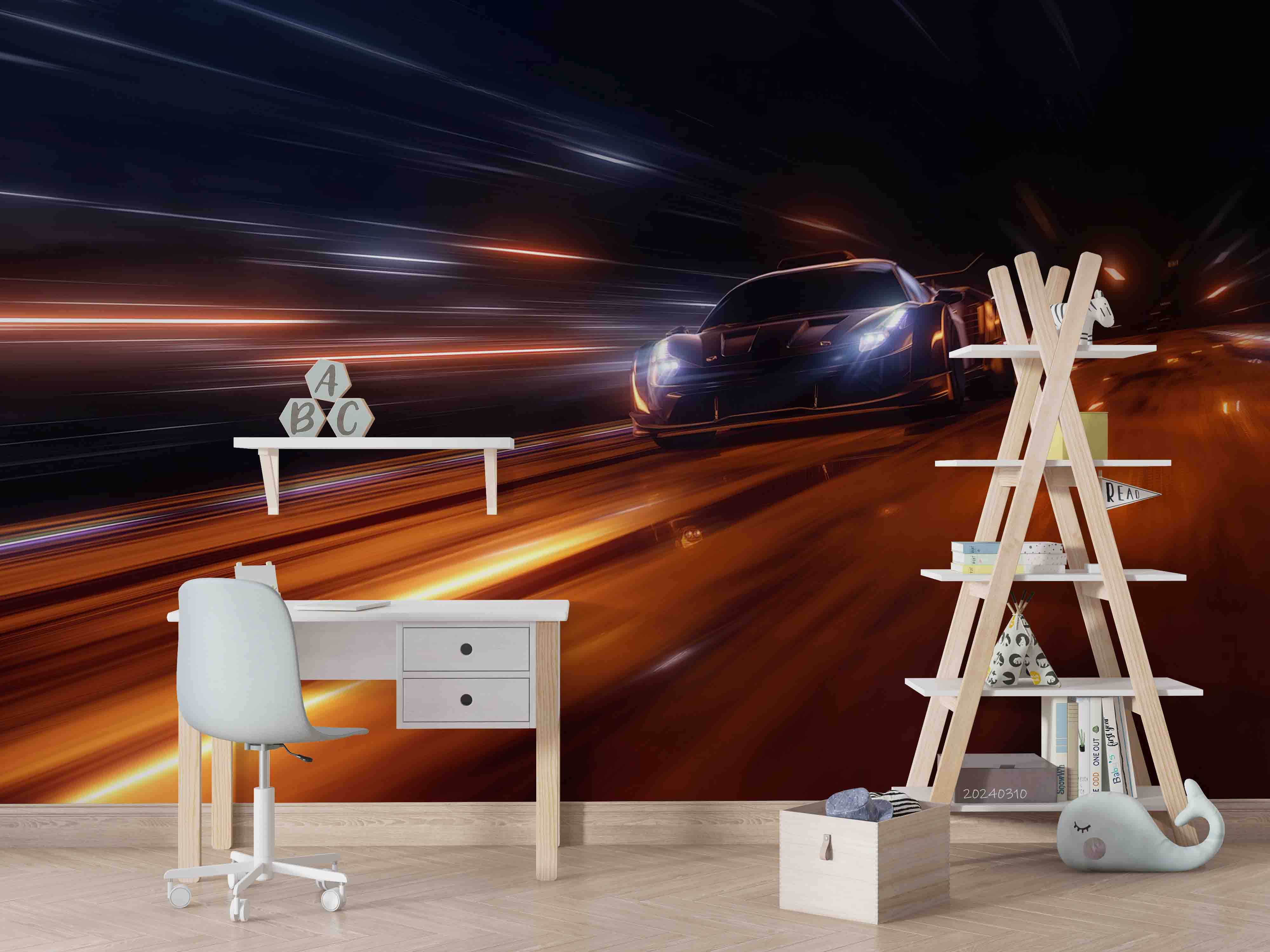 3D City Night Scene Neon Lights Sports Car Wallpaper Wall Mural Wall Decor Wall Art Wall Sticker Remoable Wallpaper