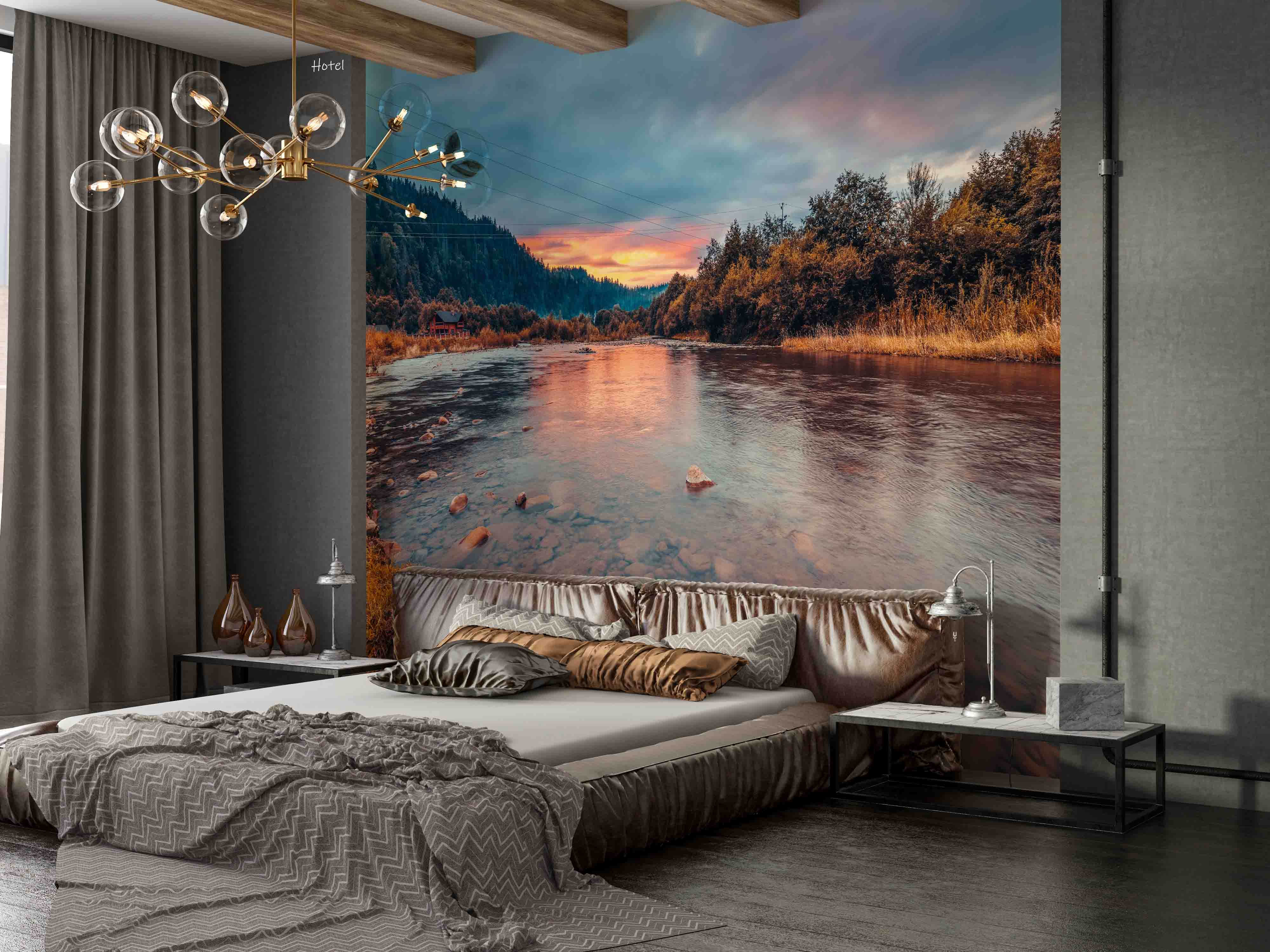 3D Hotel Inn Motel Hostel Resort Manor Landscape Wall Mural Wallpaper 0