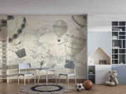 3D World Map Hydrogen Balloon Gray Wall Mural Wallpaper YXL 316