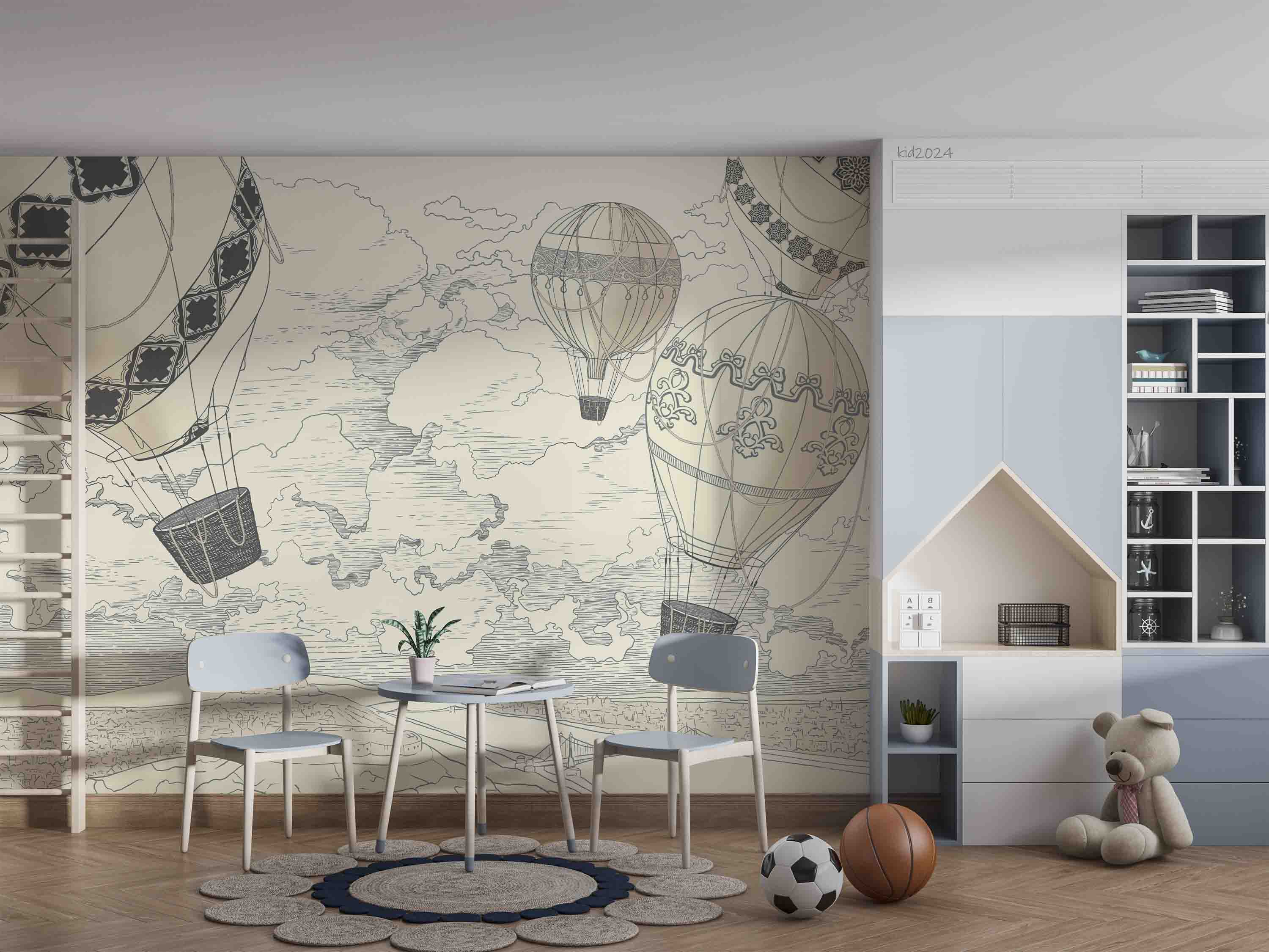 3D World Map Hydrogen Balloon Gray Wall Mural Wallpaper YXL 316