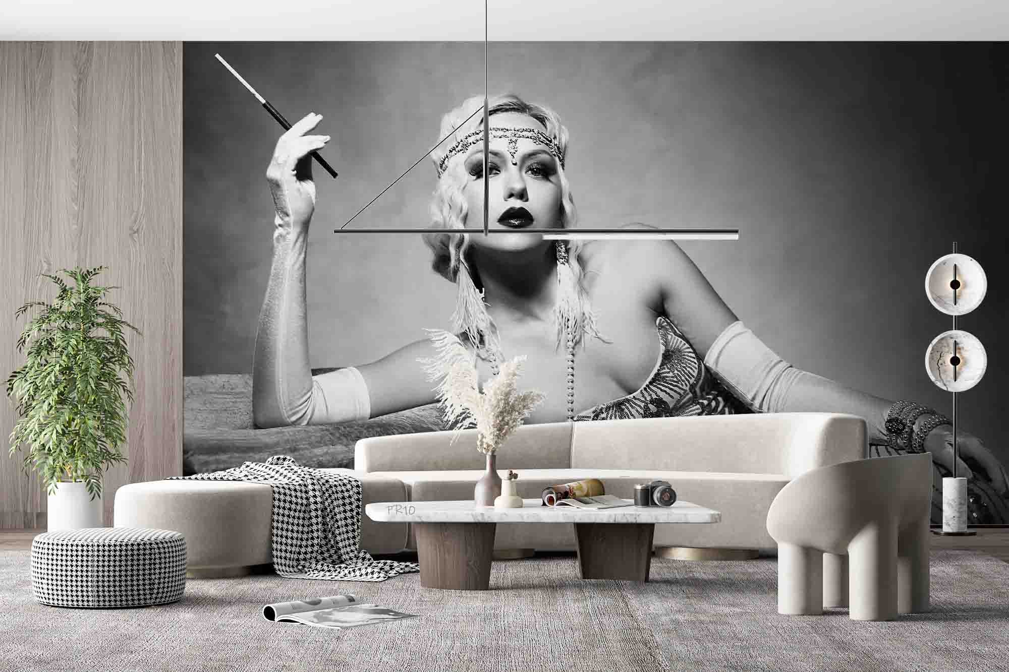 3D Vintage Style Beautiful Woman Black White Photo Wall Mural Wallpaper GD 4783- Jess Art Decoration