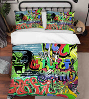 3D Street Graffiti Green Skull Quilt Cover Set Bedding Set Pillowcases 333- Jess Art Decoration