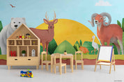 3D Childcare Nursery School Cartoon Animals Kids Wall Mural Wallpaper JN