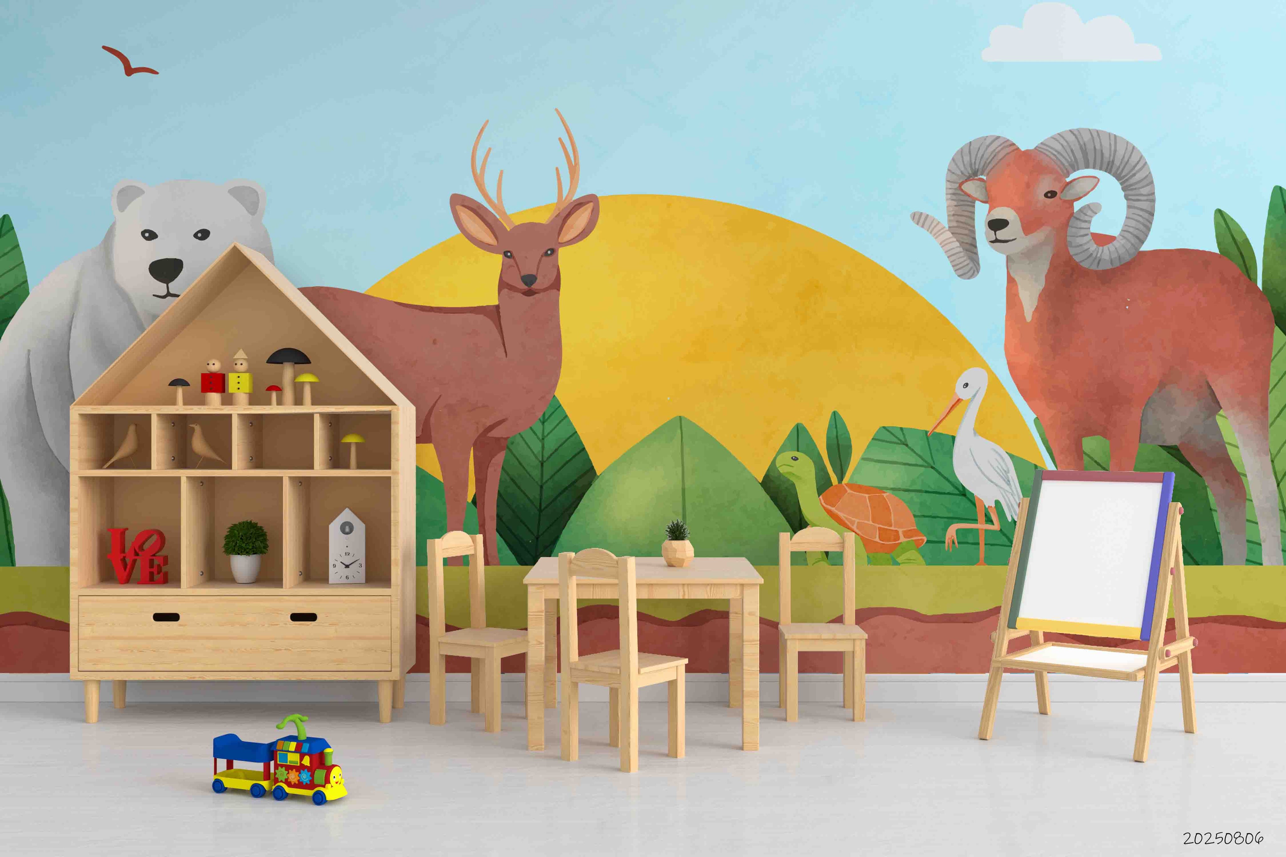 3D Childcare Nursery School Cartoon Animals Kids Wall Mural Wallpaper JN