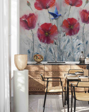 3D Vintage Red Poppy vintage red flower painting wall mural wallpaper for bedroom - view 6