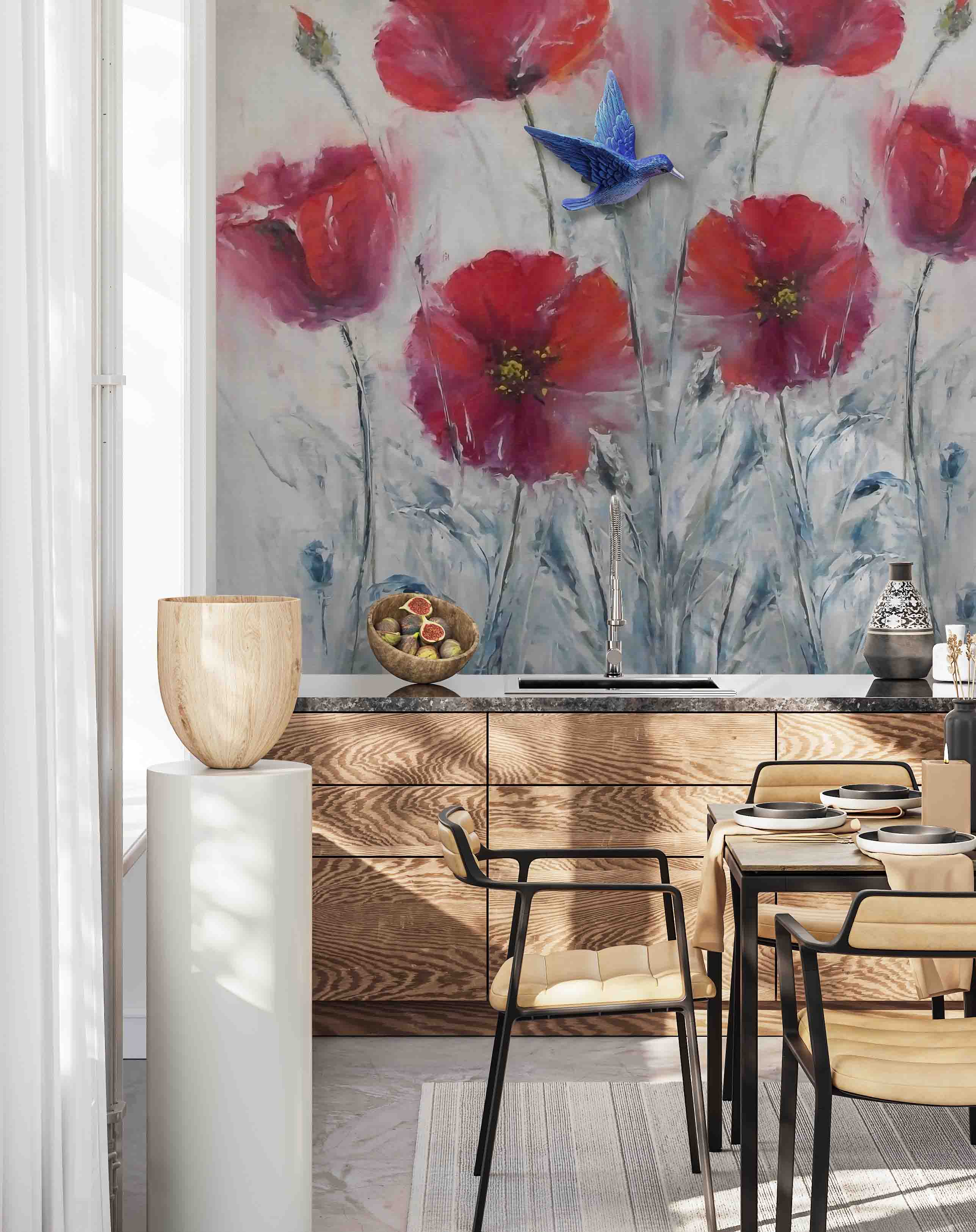 3D Vintage Red Poppy vintage red flower painting wall mural wallpaper for bedroom - view 6