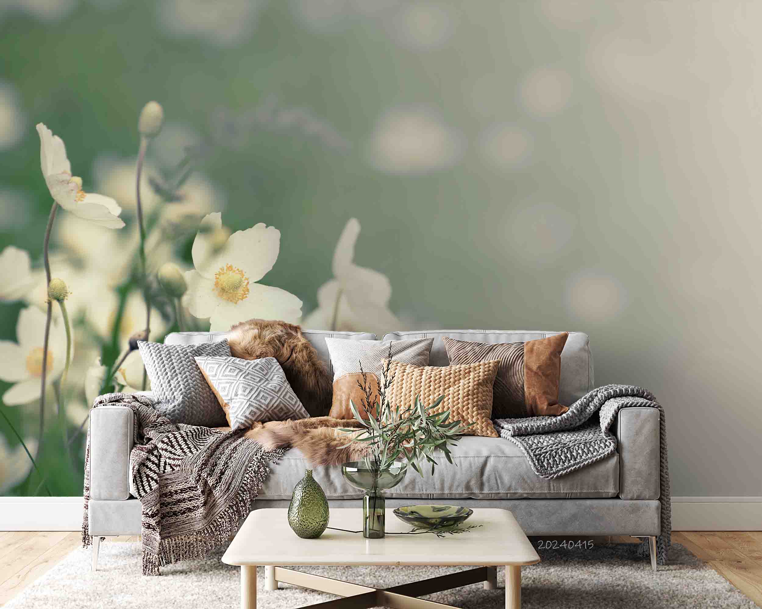 3D White Floral Wallpaper Wall Mural Wall Decor Wall Art Wall Sticker Remoable Wallpaper