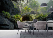 3D Jungle Cave Entrance Rocks Green Trees Grass Moss Wall Mural Wallpaper GD 3073- Jess Art Decoration