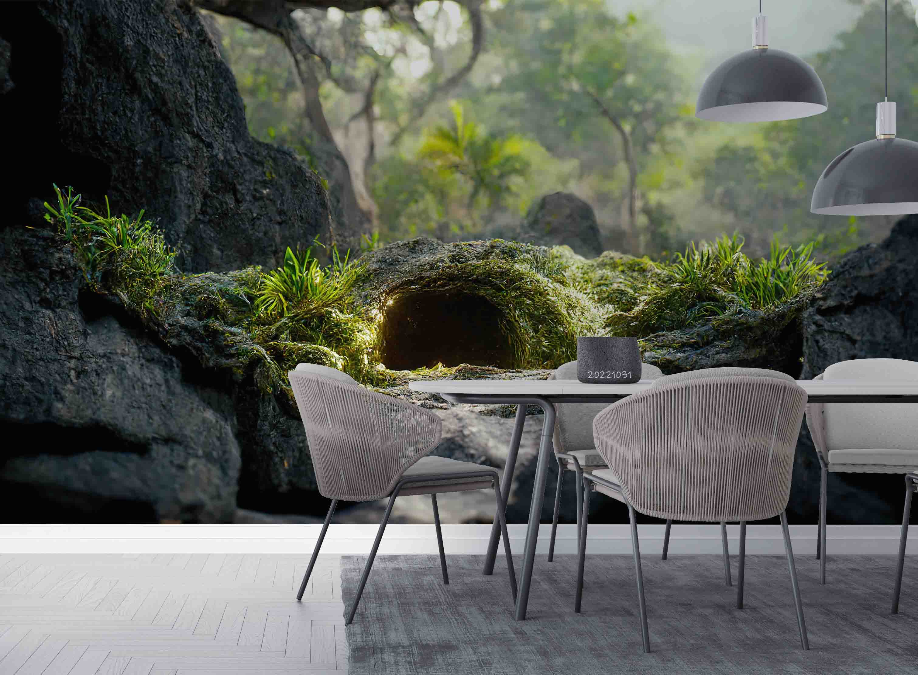 3D Jungle Cave Entrance Rocks Green Trees Grass Moss Wall Mural Wallpaper GD 3073- Jess Art Decoration