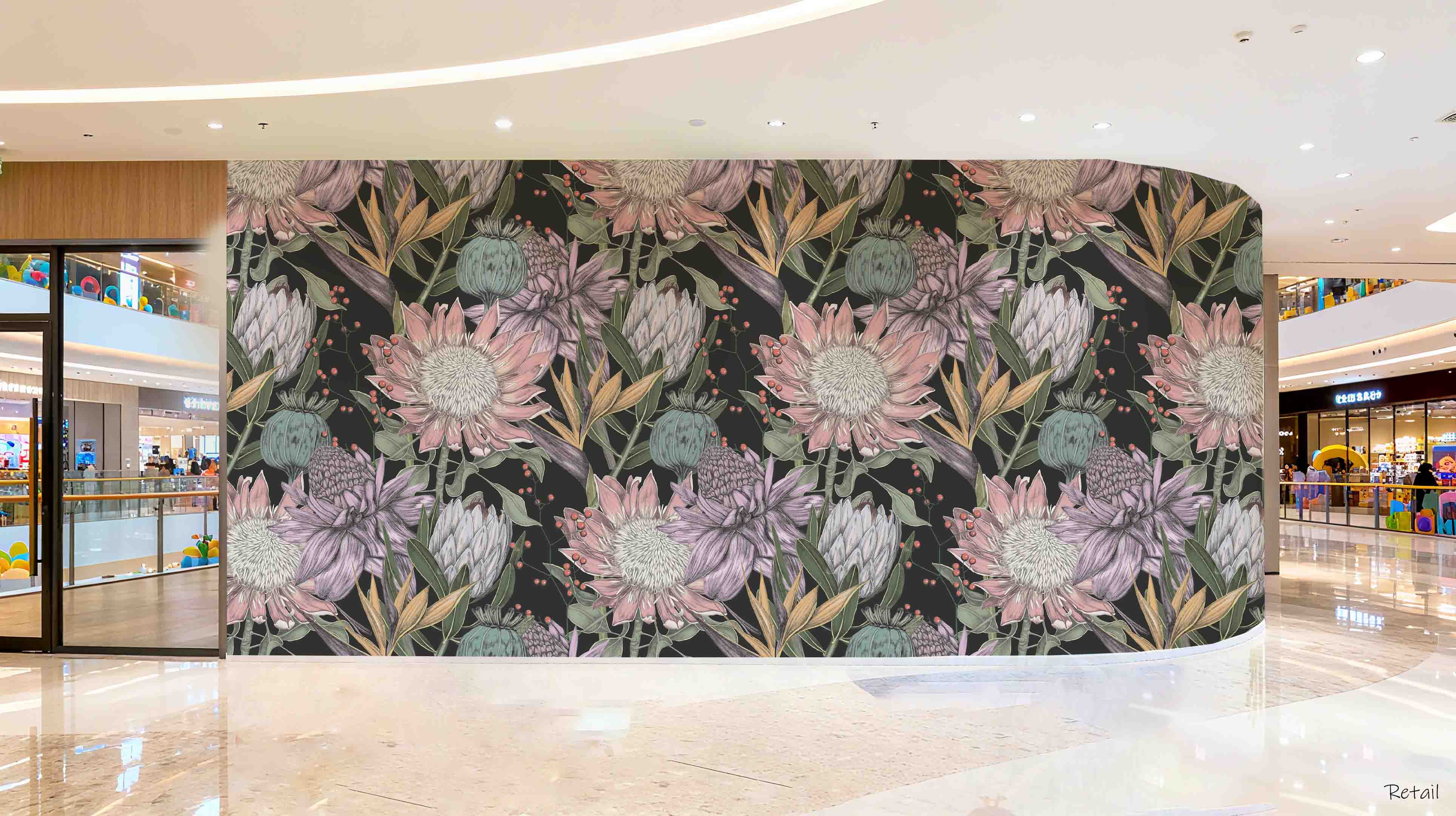 3D Retail Shop Store Market Trade Floral Pattern Wall Mural Wallpaper 2