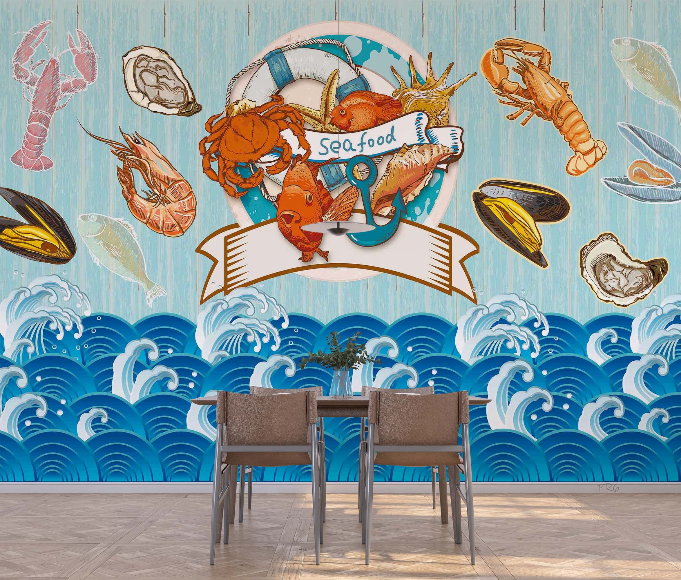 3D Animal Sea World Ocean Blue Fish Prawn Wall Mural Wallpaper YXL 18- Jess Art Decoration