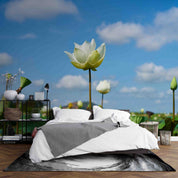 3D Floral Lotus Bluesky Cloud Wall Mural Wallpaper YXL 2970
