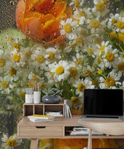 3D Oil Painting Floral Small Daisy Tulip Dew Glass Wall Mural Wallpaper YXL 150