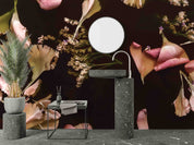3D Pink Floral Petals Black Background Wallpaper Wall Mural Wall Decor Wall Art Wall Sticker Remoable Wallpaper