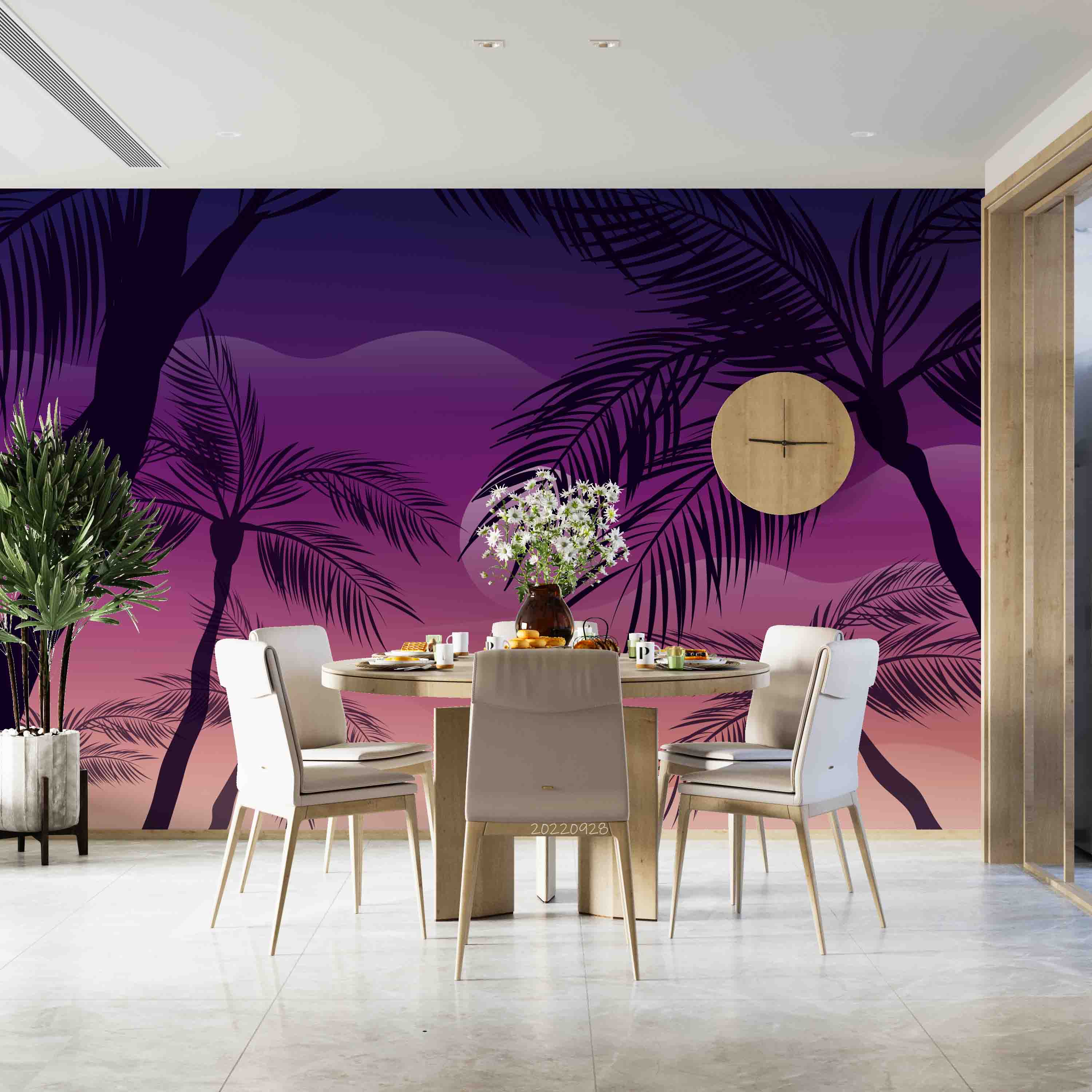 3D Summer Tropical Coconut Tree Purple Background Wall Mural Wallpaper GD 3380- Jess Art Decoration