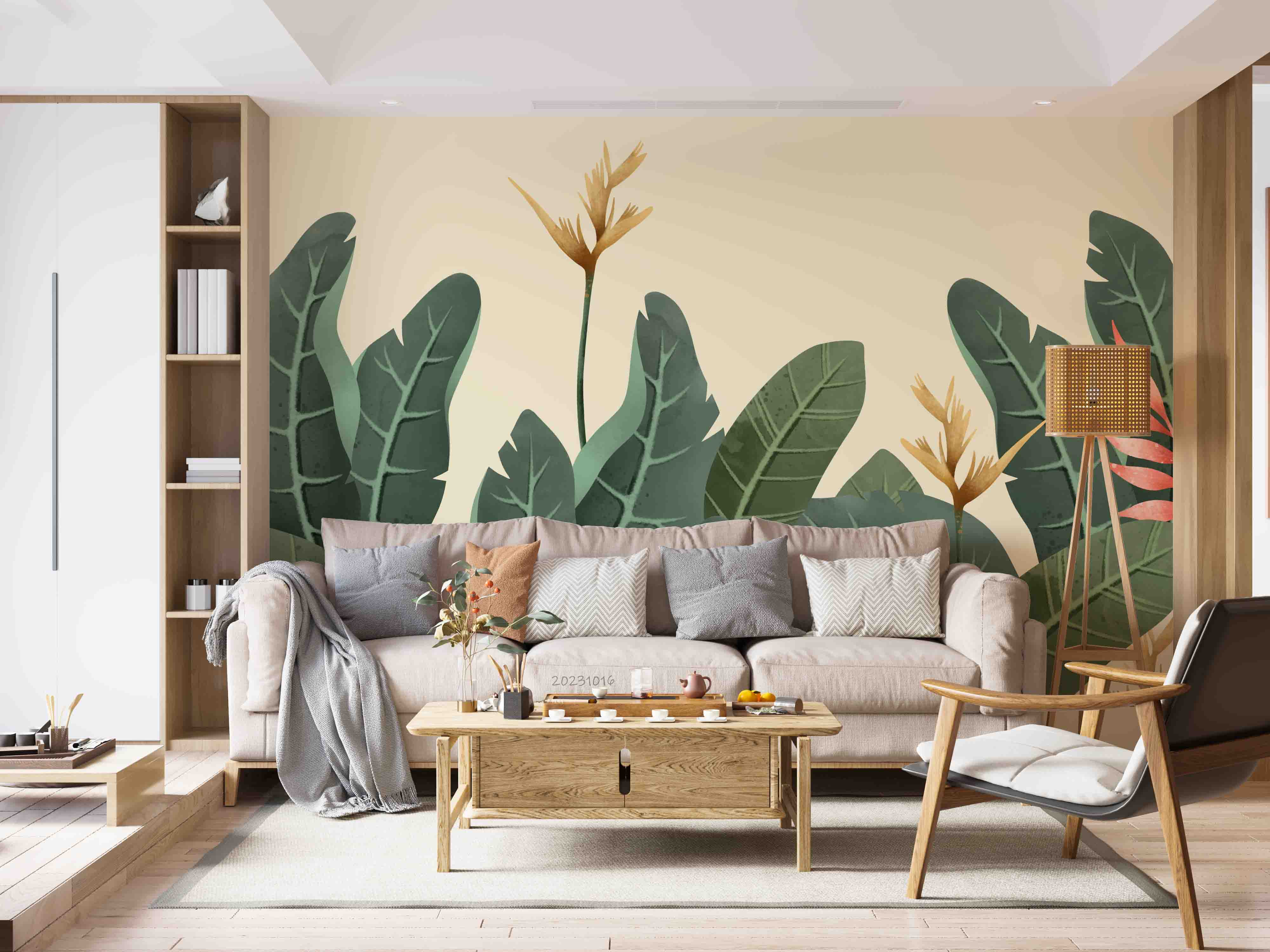 3D Floral Leaf Apricot Wall Mural Wallpaper YXL 2965