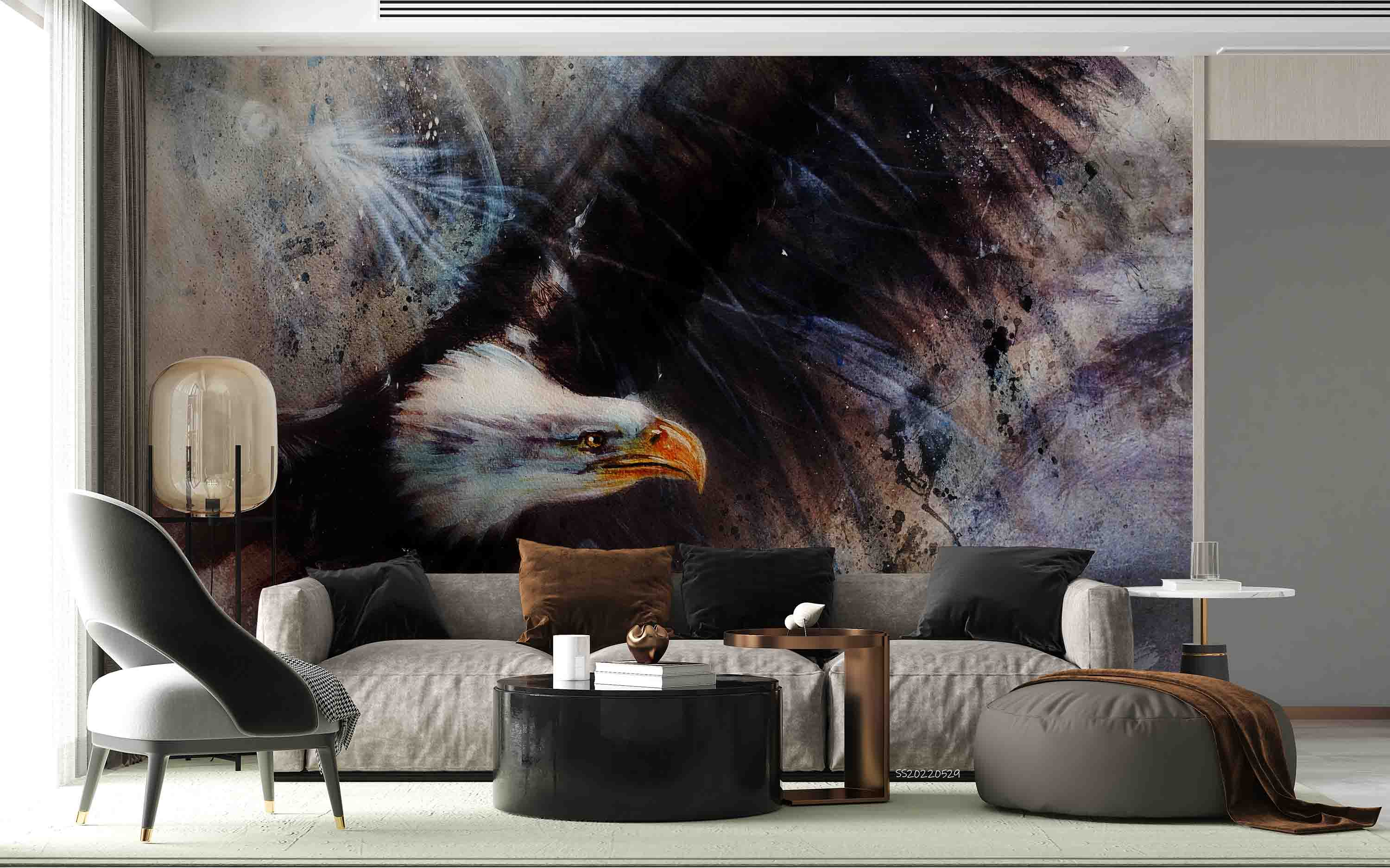 3D Beautiful Airbrush Spirit Eagle Black Wings Flying Wall Mural Wallpaper GD 4348- Jess Art Decoration