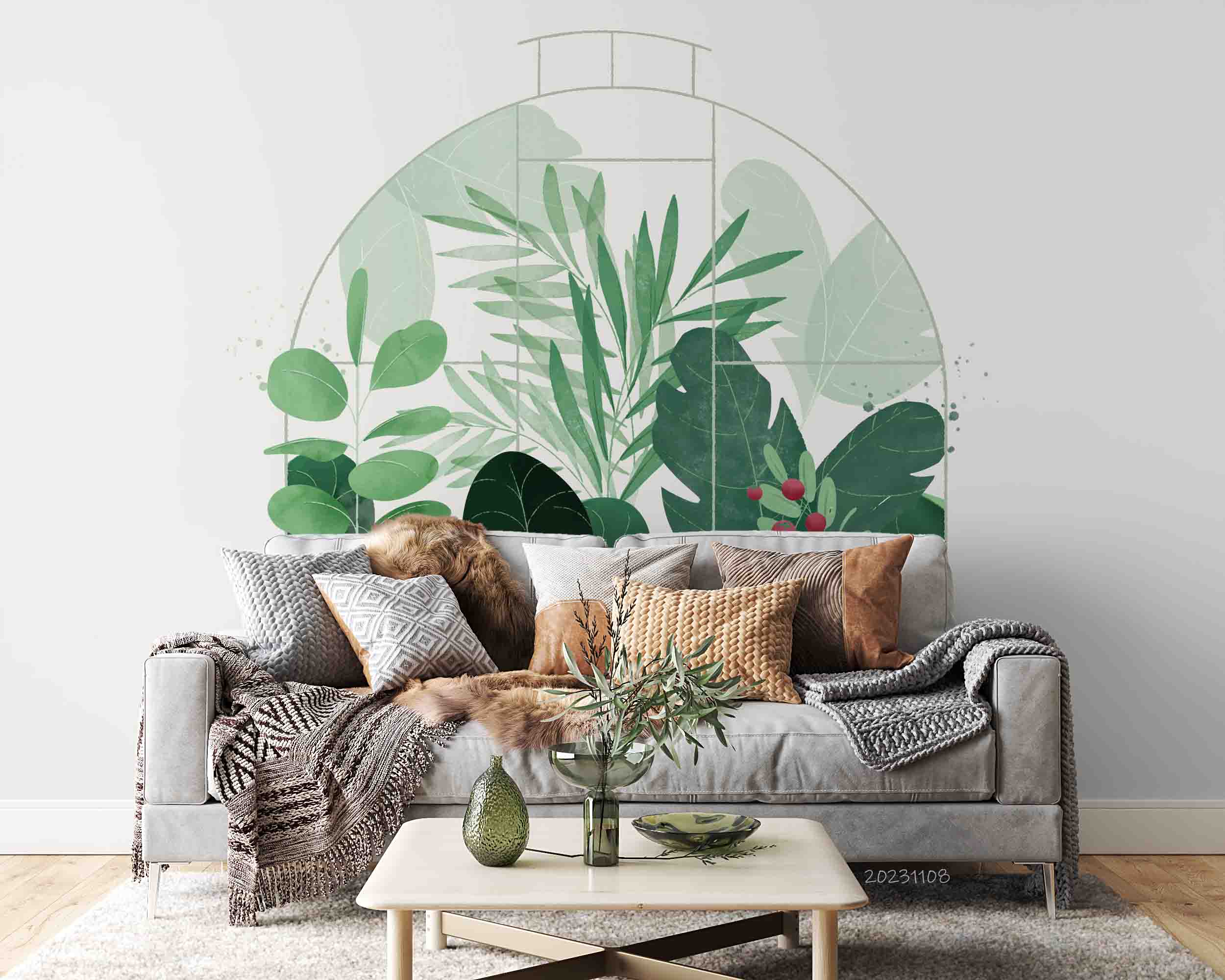3D Tree Leaf Round Rectangle Wall Mural Wallpaper YXL 3093
