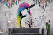 3D Abstract Graffiti Girl Architecture Dream Catcher Wall Mural Wallpaper GD 4189- Jess Art Decoration