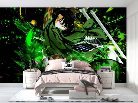 3D Cartoon Person Sword Green Wall Mural Wallpaper YXL 1194