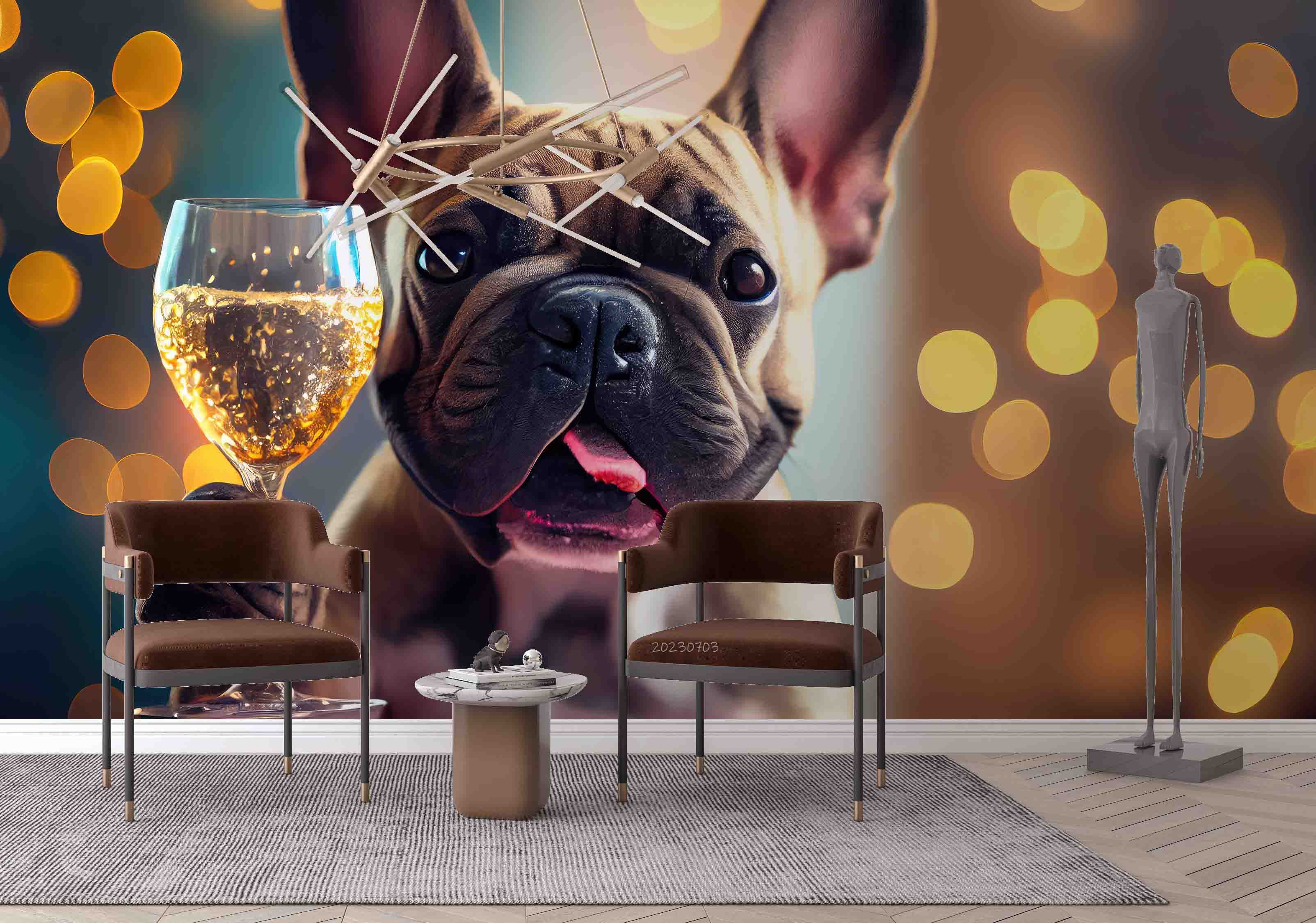 3D Animal Dog Night Yellow Wall Mural Wallpaper YXL 1846