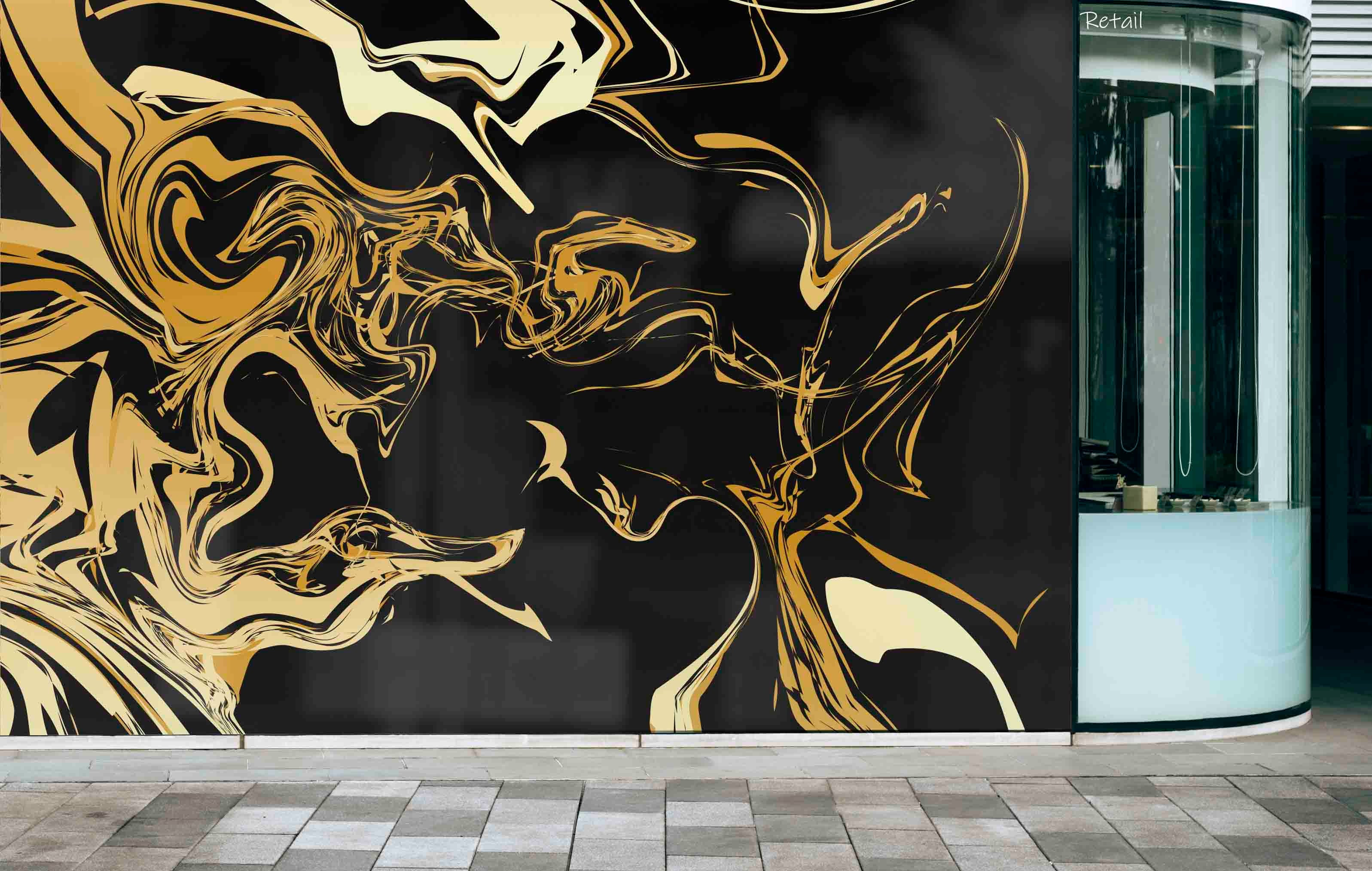 3D Retail Shop Store Market Trade Marble Gold Black Wall Mural Wallpaper 21