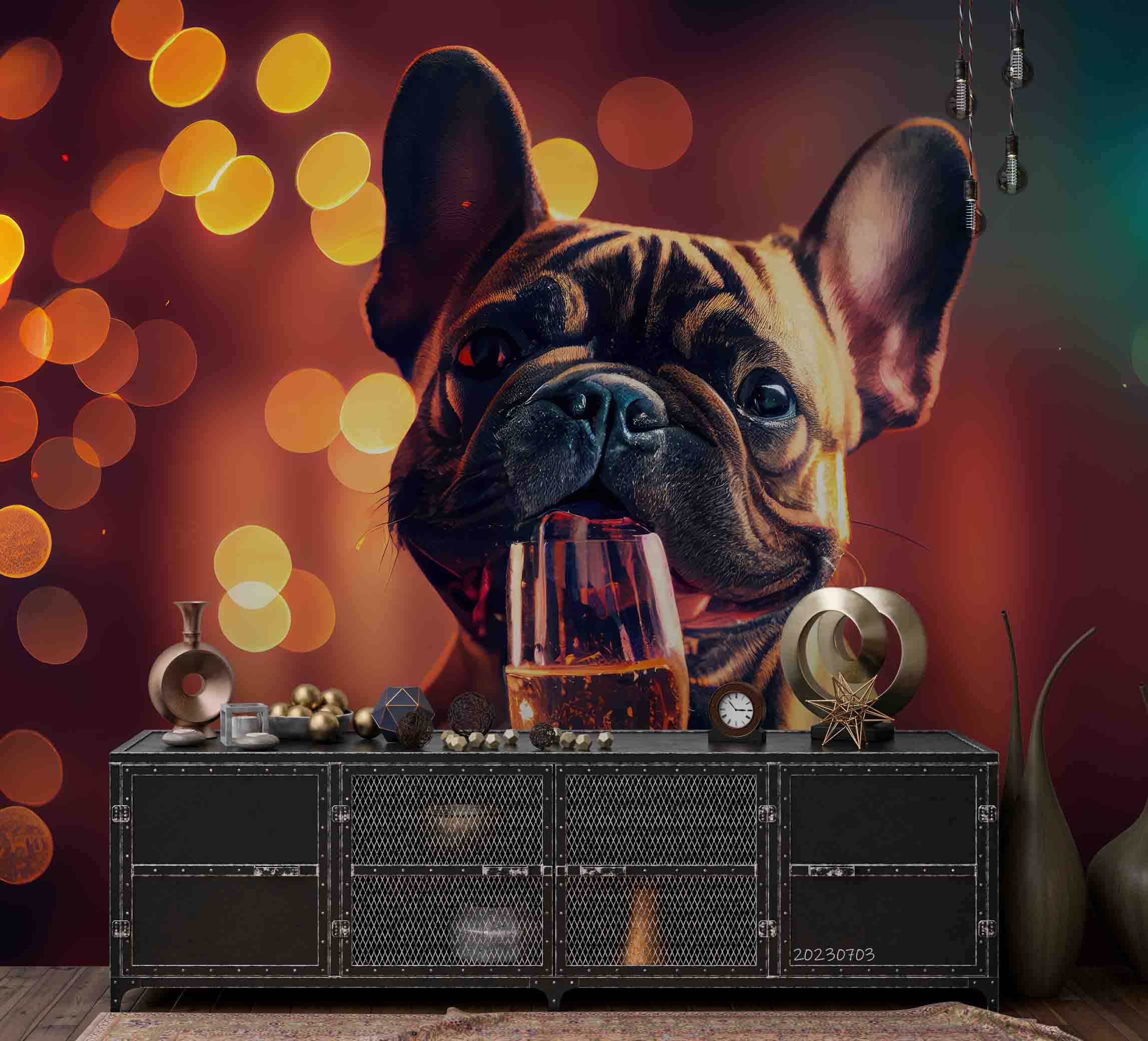 3D Animal Dog Night Gray Wall Mural Wallpaper YXL 1847