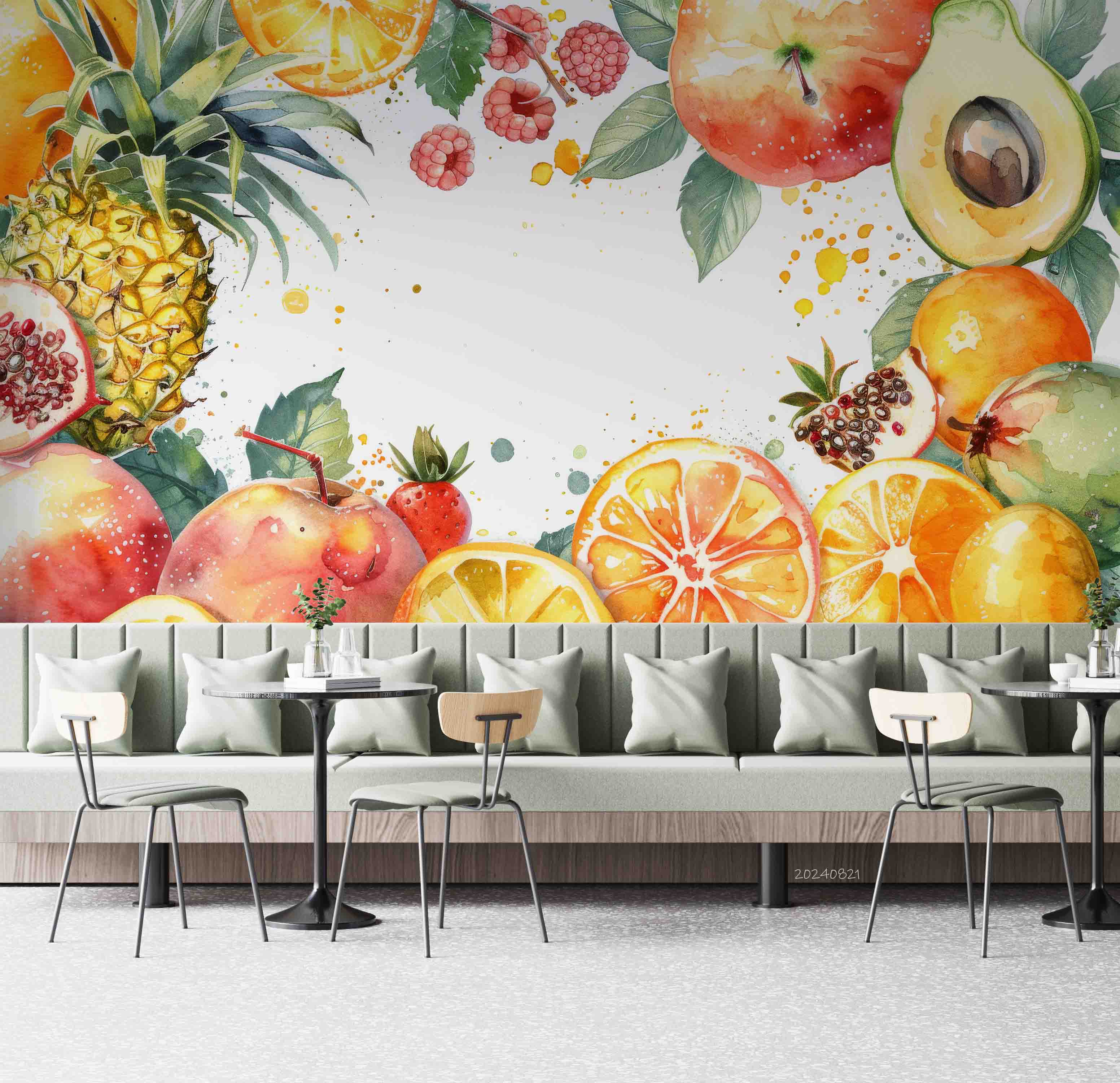 3D  Pineapple Orange Leaf Pear Wall Mural Wallpaper YXL 297