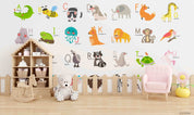 3D Childcare Nursery School Cartoon Letters Animals Wall Mural Wallpaper JN