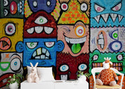 Abstract Graffiti Block Monster Wallpaper urban graffiti wall mural for teen room, studio or feature wall