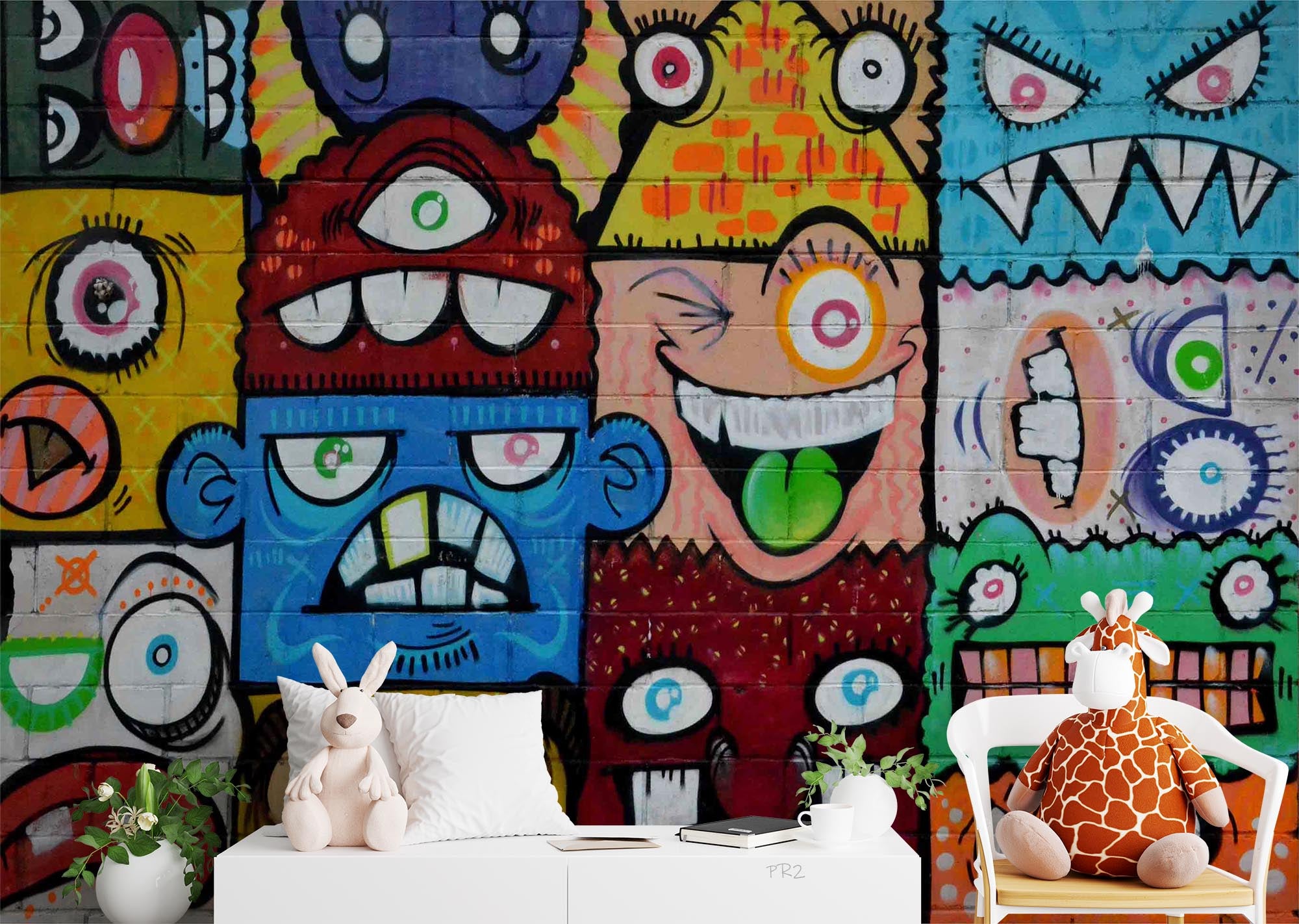 Abstract Graffiti Block Monster Wallpaper urban graffiti wall mural for teen room, studio or feature wall