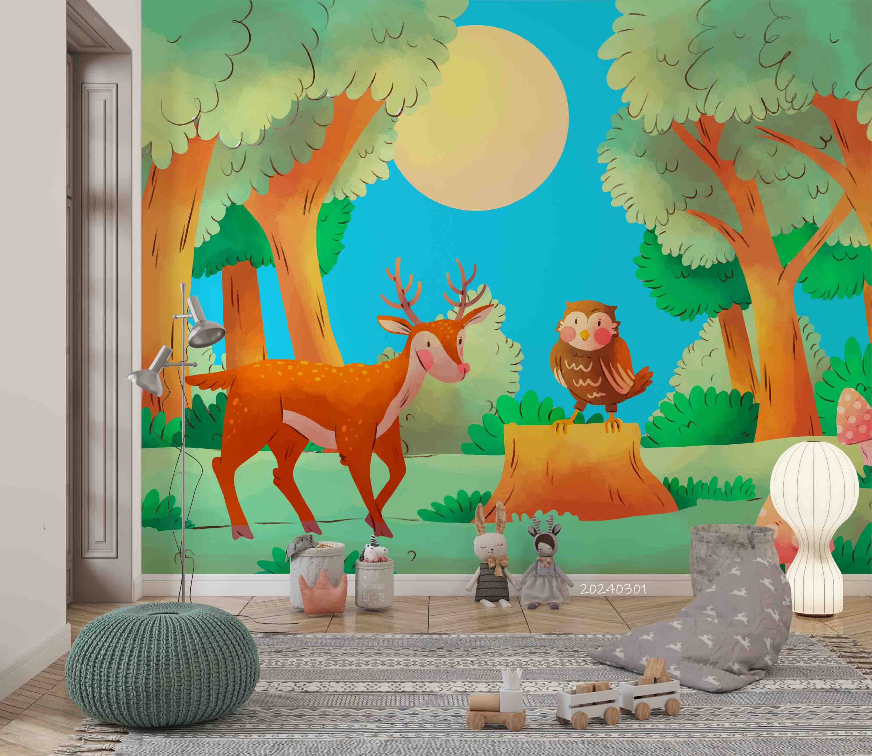 3D Cartoon Animal Deer Forest Kids Wallpaper Wall Mural Wall Decor Wall Art Wall Sticker Remoable Wallpaper