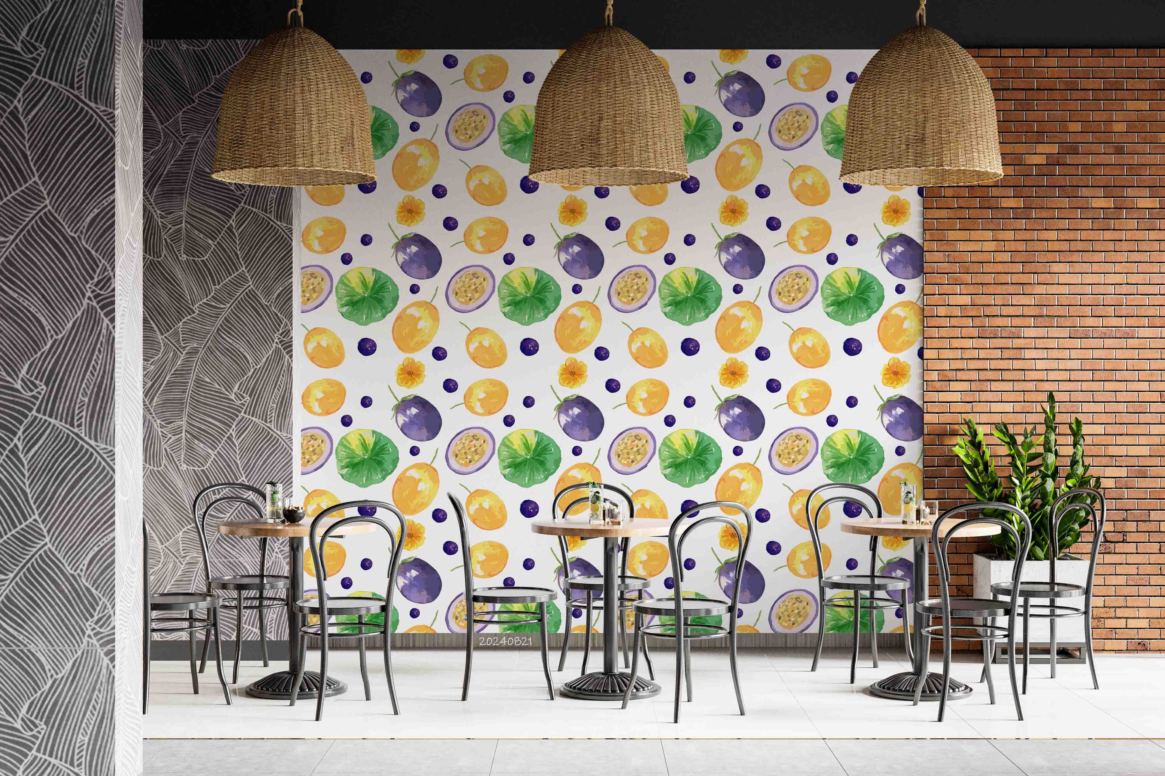 3D Passion Fruit Floral Lemon Wall Mural Wallpaper YXL 291