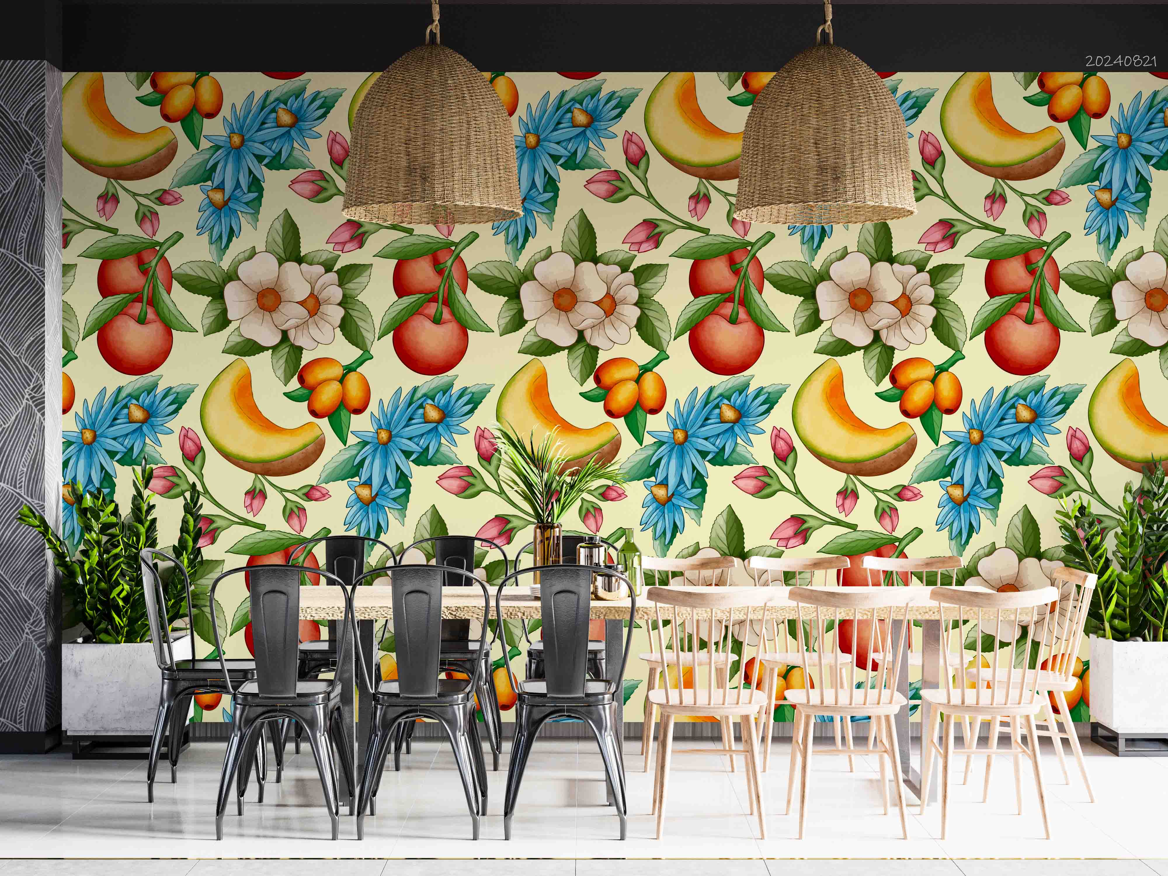 3D Floral Hami Melon Apple Leaf Wall Mural Wallpaper YXL 292