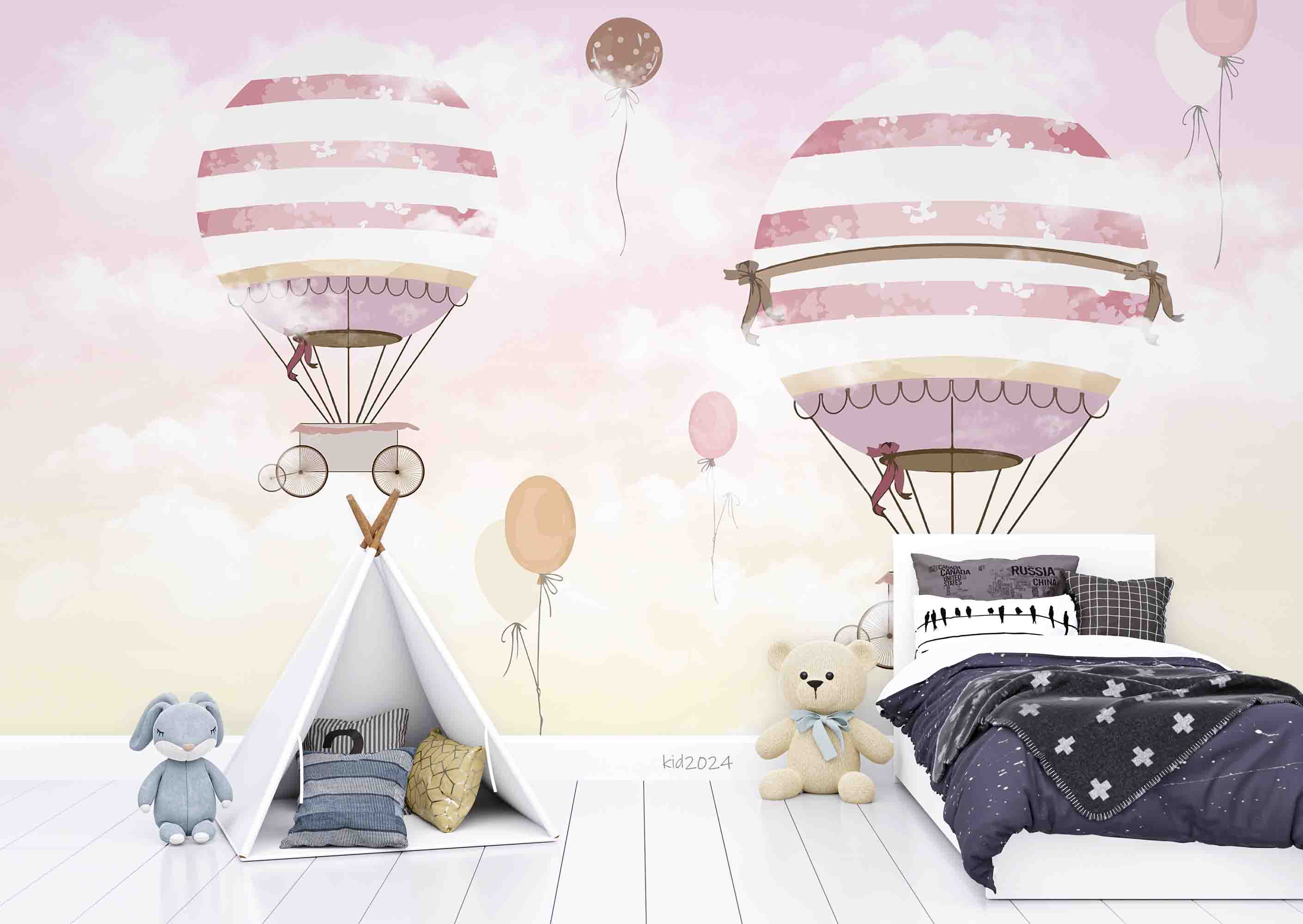 3D Hydrogen Balloon Balloon Cloud Sky Pink Wall Mural Wallpaper YXL 404