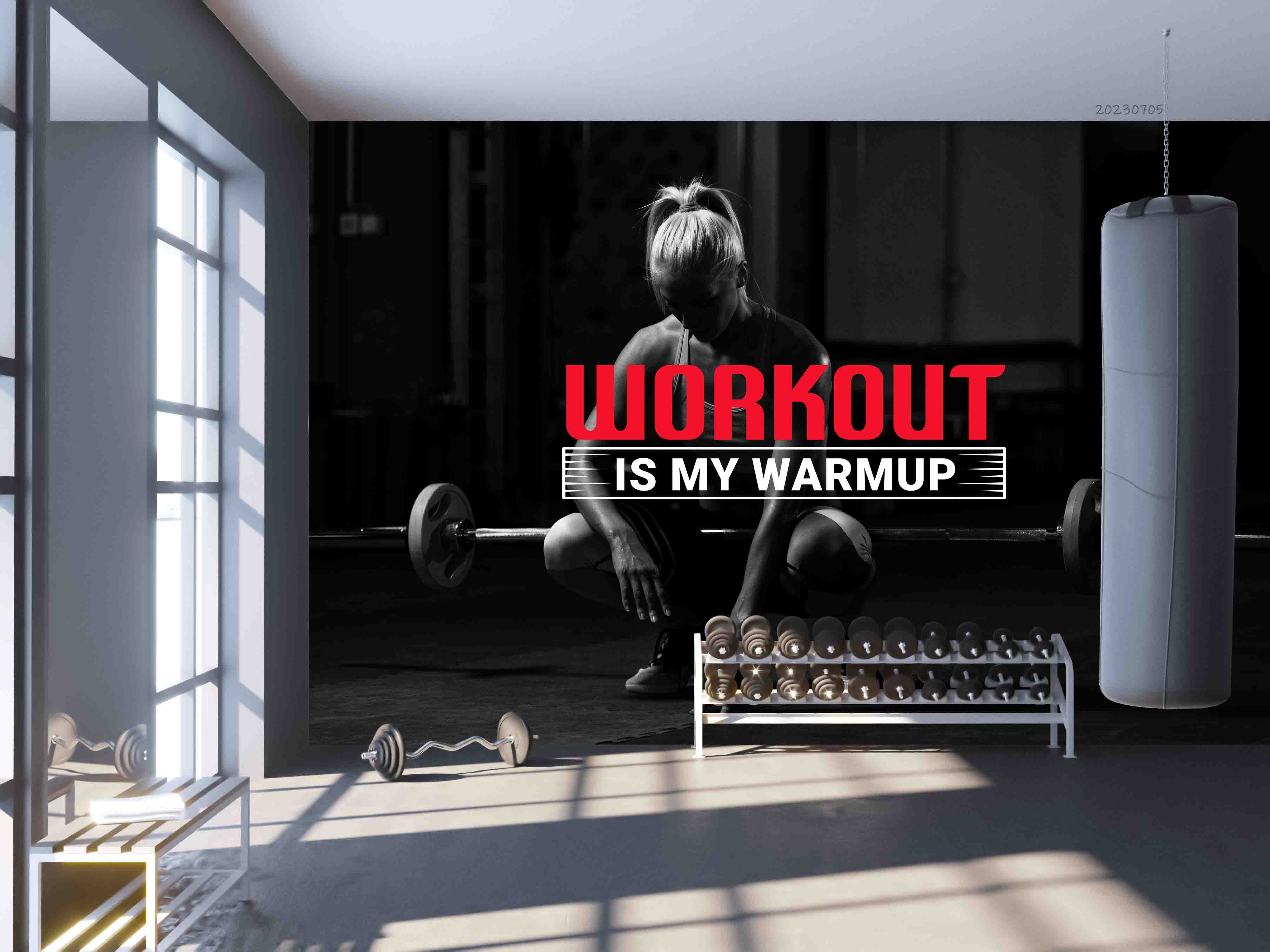 3D Fitness Letter Black Person Weightlifting Wall Mural Wallpaper YXL 1727