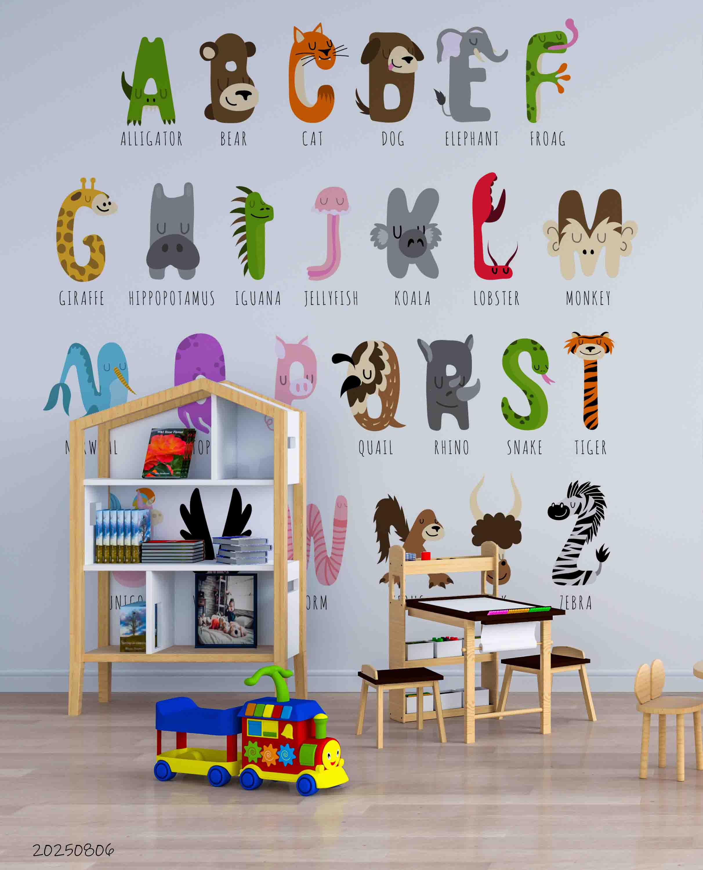 3D Childcare Nursery School Cartoon Animals Kids Letters Wall Mural Wallpaper JN 57
