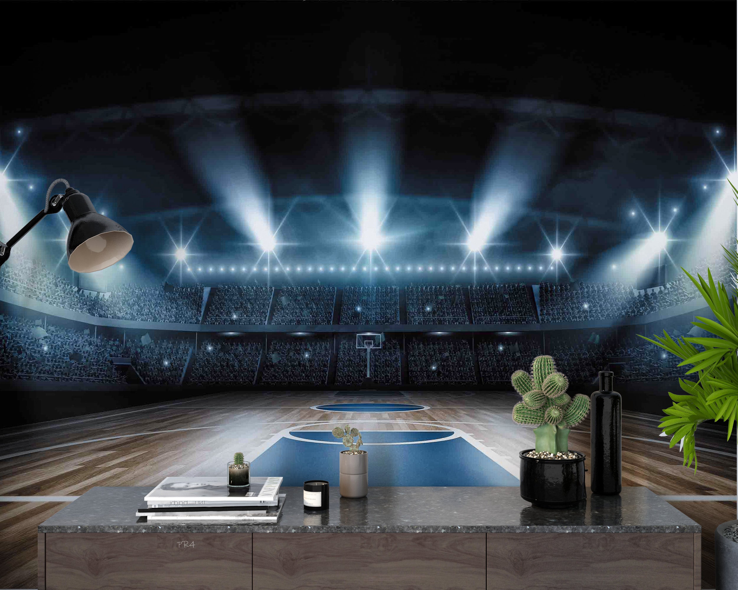 Basketball Court Lighting Wallpaper basketball wall mural for bedroom, gym or sports room - view 2