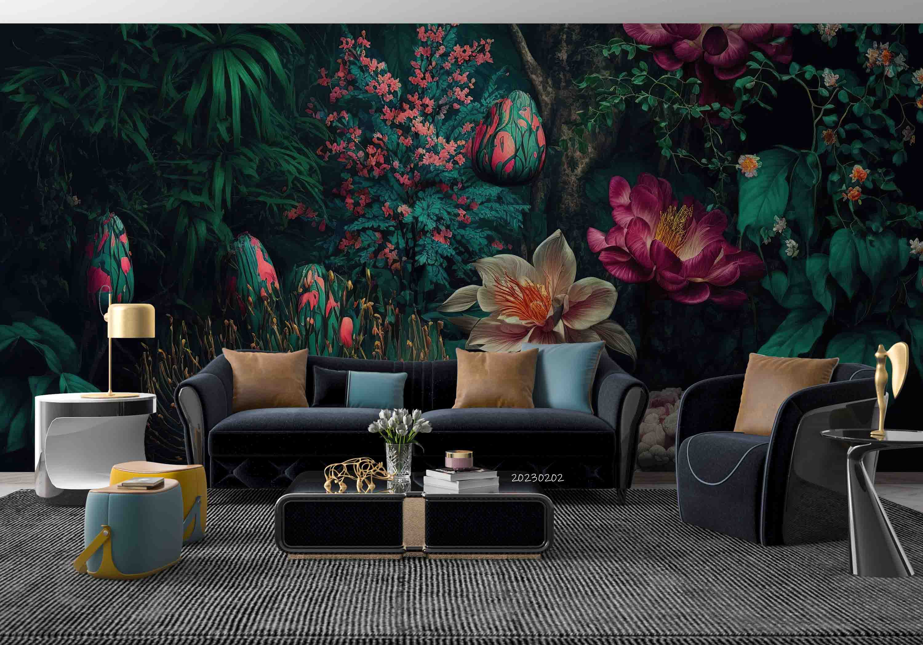 3D Floral Leaf Trunk Jasper Wall Mural Wallpaper YXL 16- Jess Art Decoration
