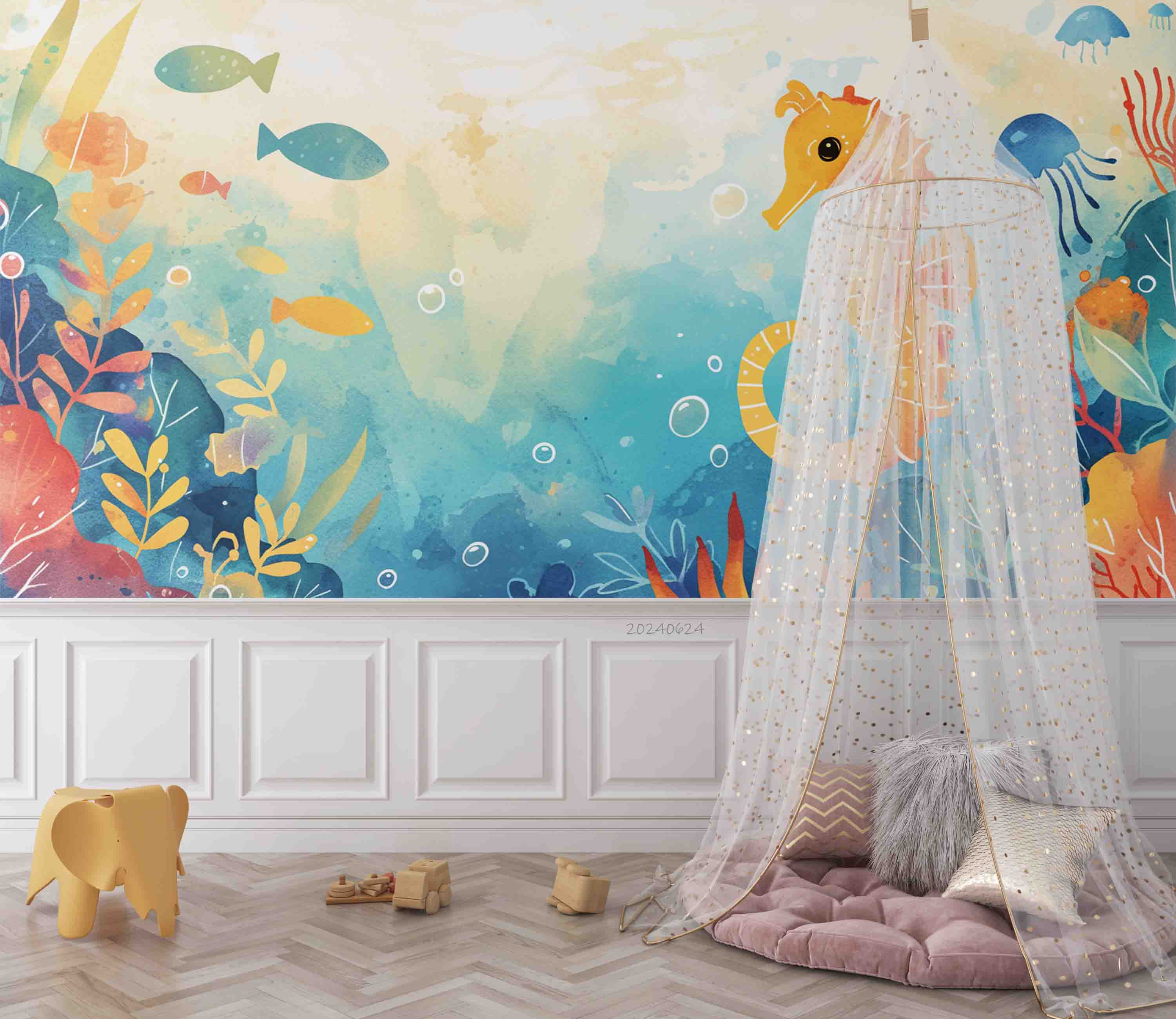 3D Sea Coral Starfish Sea Horse Jellyfish Wall Mural Wallpaper YXL 677